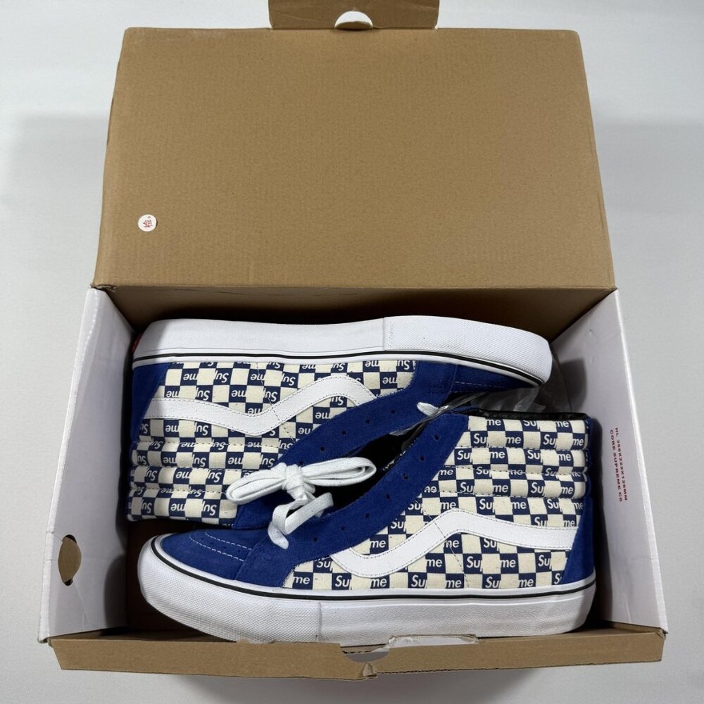 New Vans Supreme Checkers Sk8-Hi Reissue Pro Shoes Mens Size 11.5 Blue White